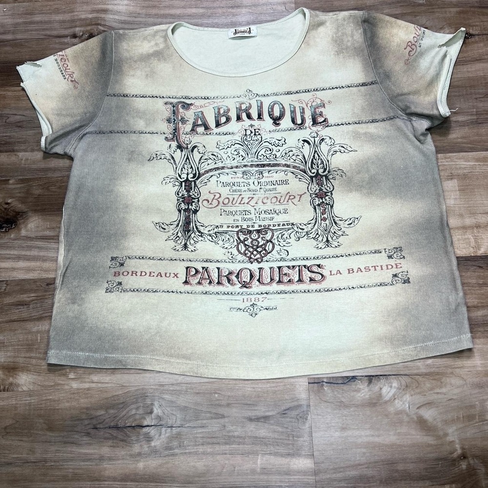 VTG Inspired French Graphic Tee Distressed Baby Tee Fairy Grunge Y2K Boho Large